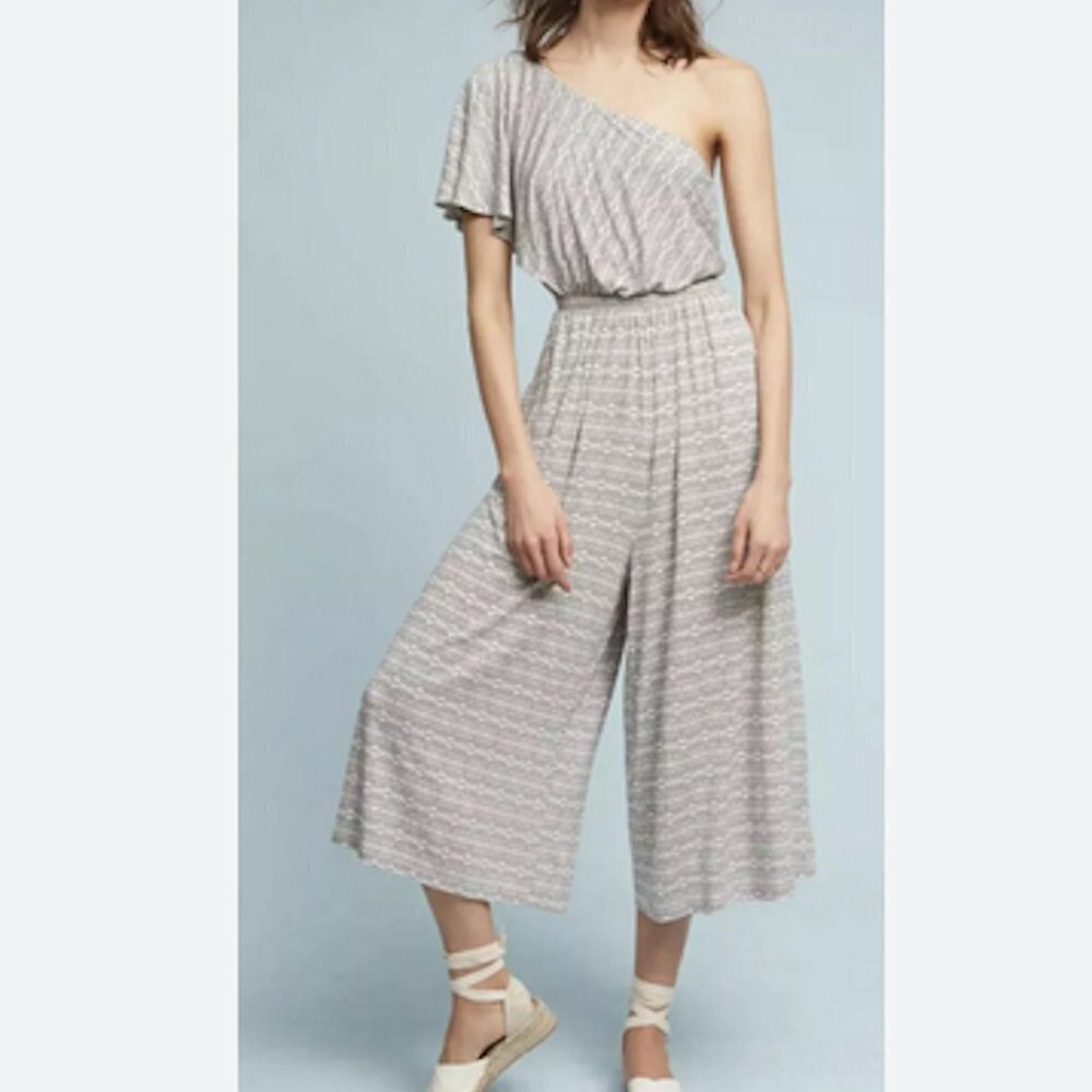ANTHROPOLOGIE MAEVE Jamie Wide-Leg Jumpsuit One Shoulder Stretch Jersey Flowy M